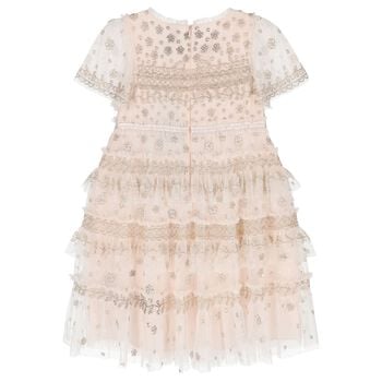 Girls Pink Beaded Ruffle Tulle Dress