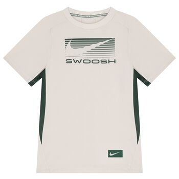 Nike Kids Boys Beige & Green Logo T-Shirt, 4 Boys Beige & Green Logo T-Shirt