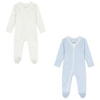 Baby Boys White & Blue Babygrows ( 2 Pack ), 2, hi-res