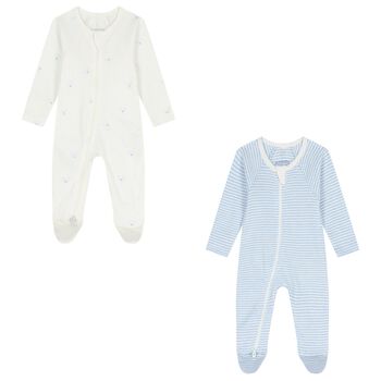 Baby Boys White & Blue Babygrows ( 2 Pack )