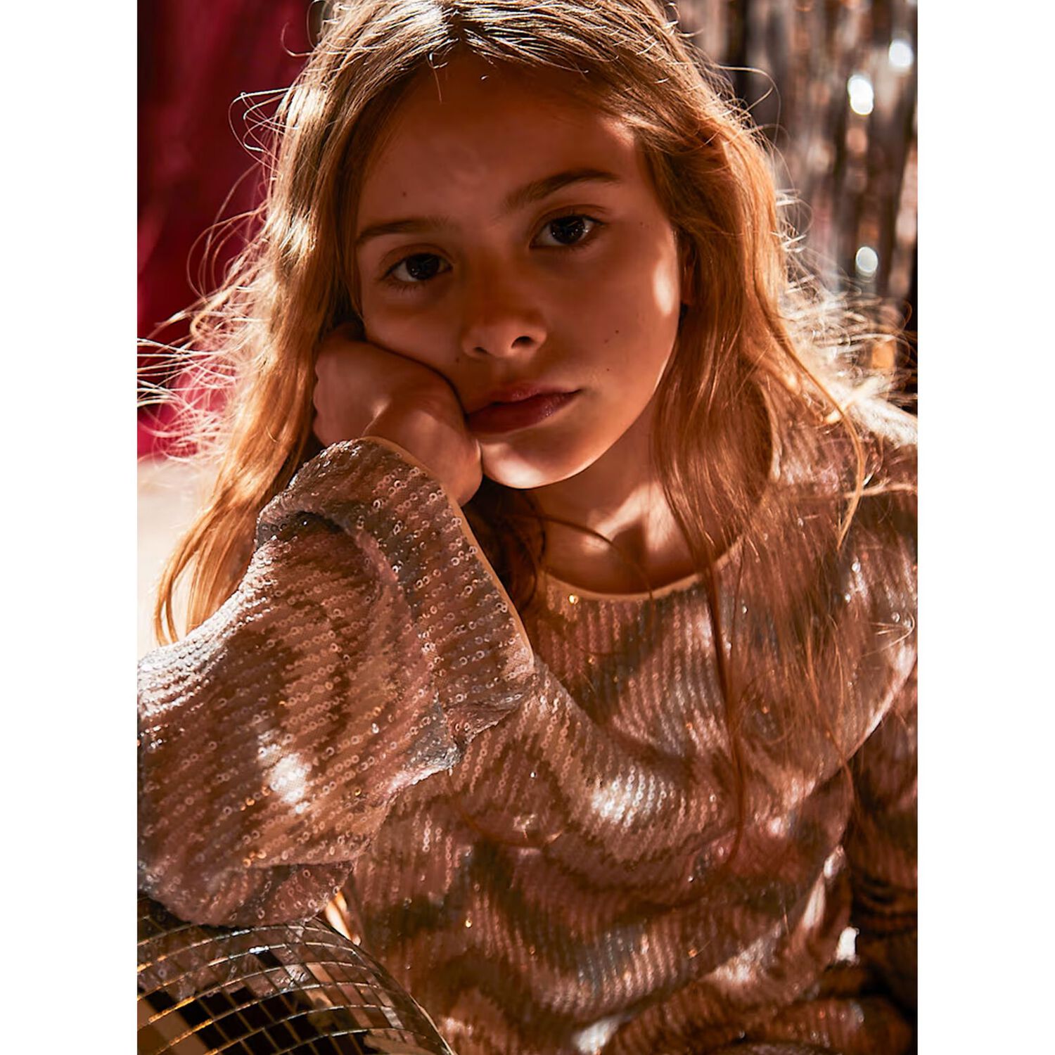 Girls Pink Sequins Long Sleeve Top, 1, hi-res