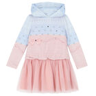 Girls Blue & Pink Embellished Hooded Dress, 1, hi-res