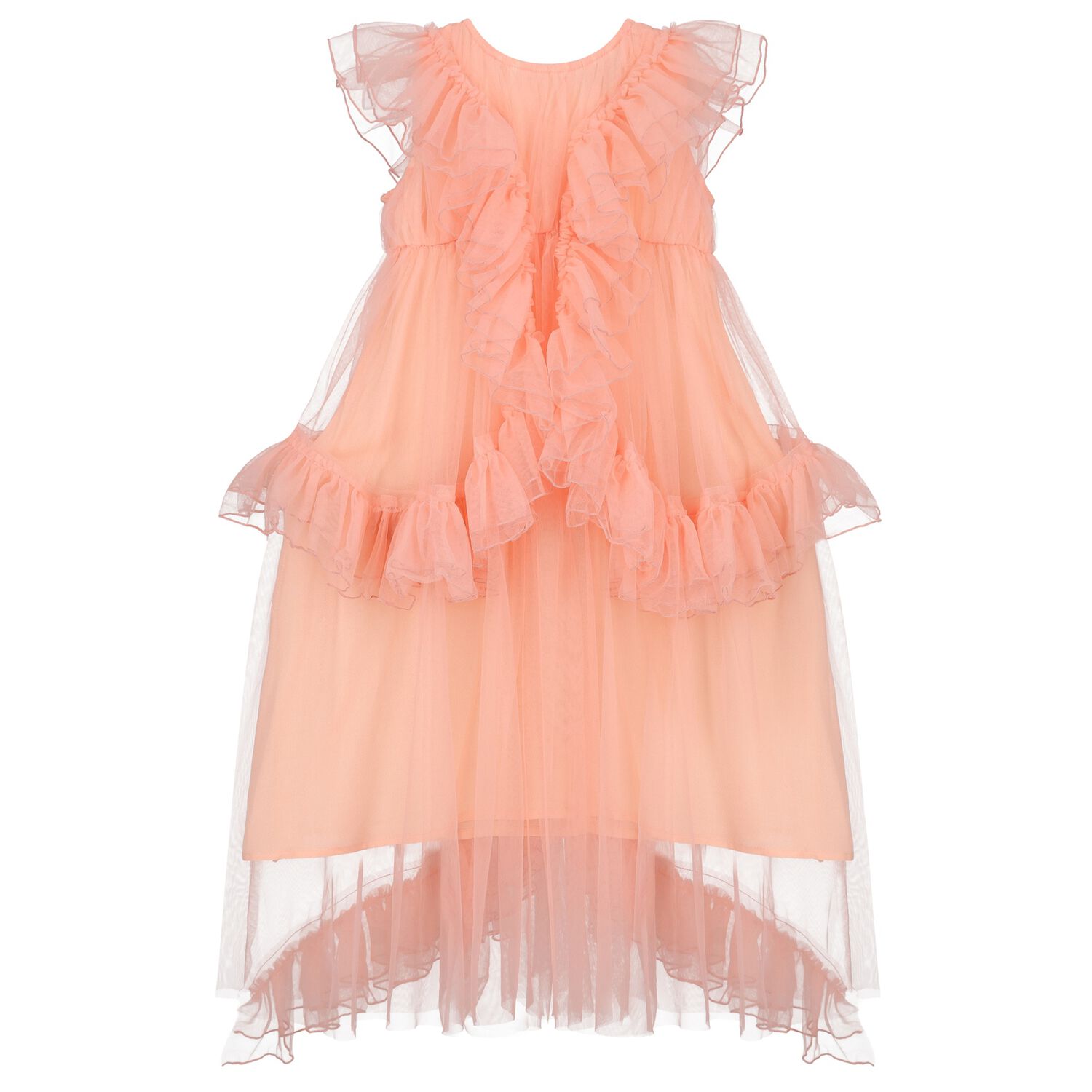 Girls Pink Tulle Ruffled Dress, 1, hi-res image number null
