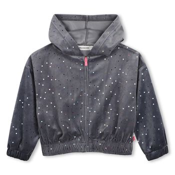 Girls Grey Dot Hooded Zip Up Top
