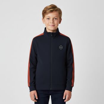 Boys Navy Blue Logo Zip Up Top