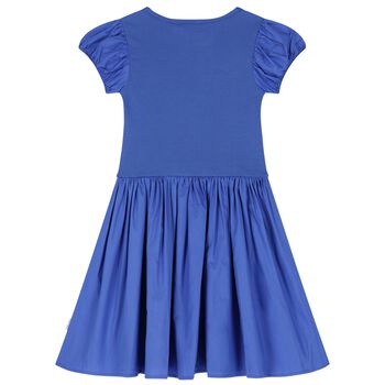 Girls Blue Puffed Sleeve Dress