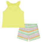 Girls Green & White Shorts Set, 1, hi-res
