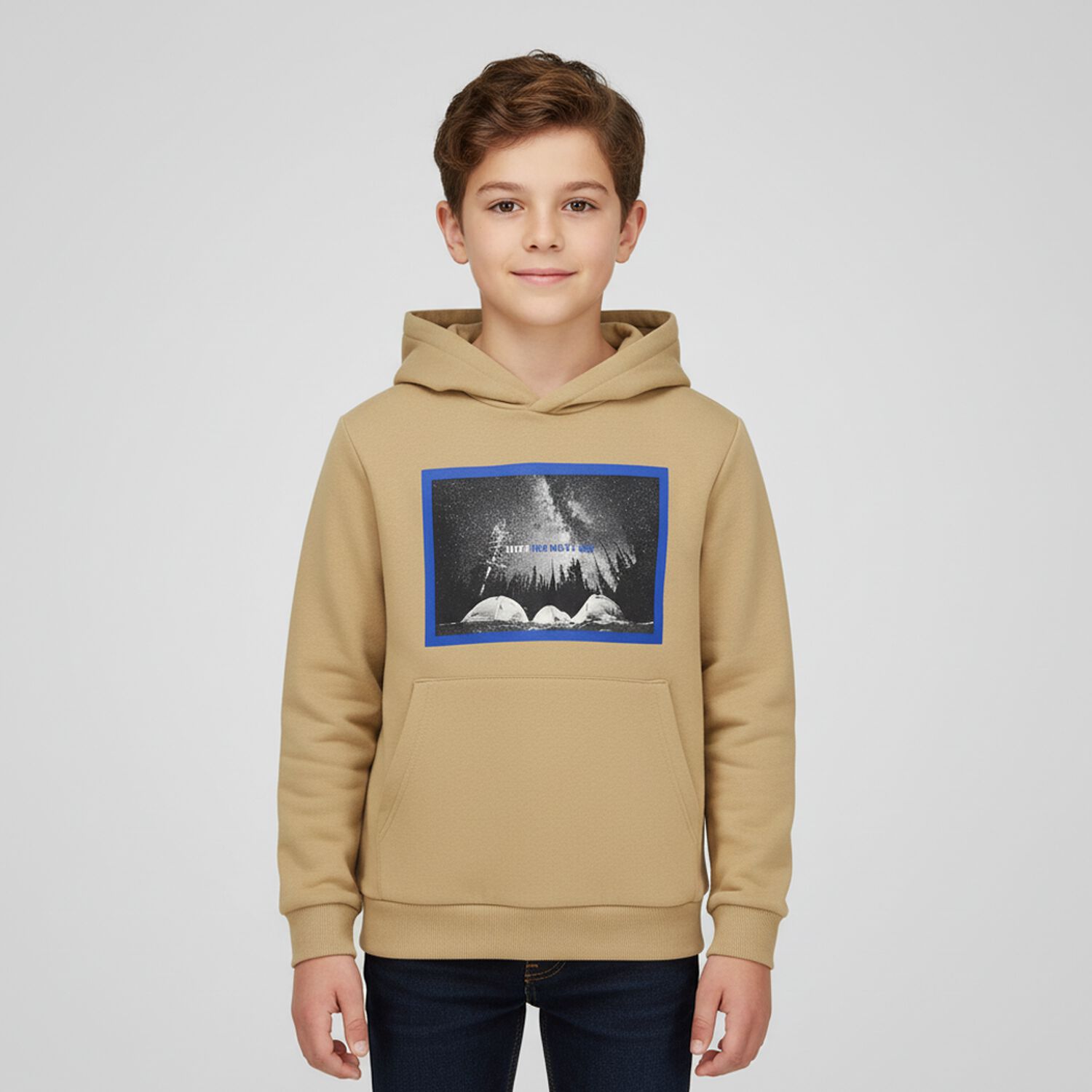 Boys Beige Hooded Top, 1, hi-res