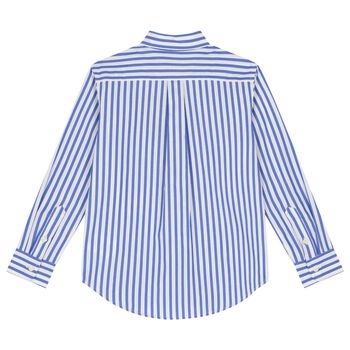 Boys Blue & White Striped Logo Shirt