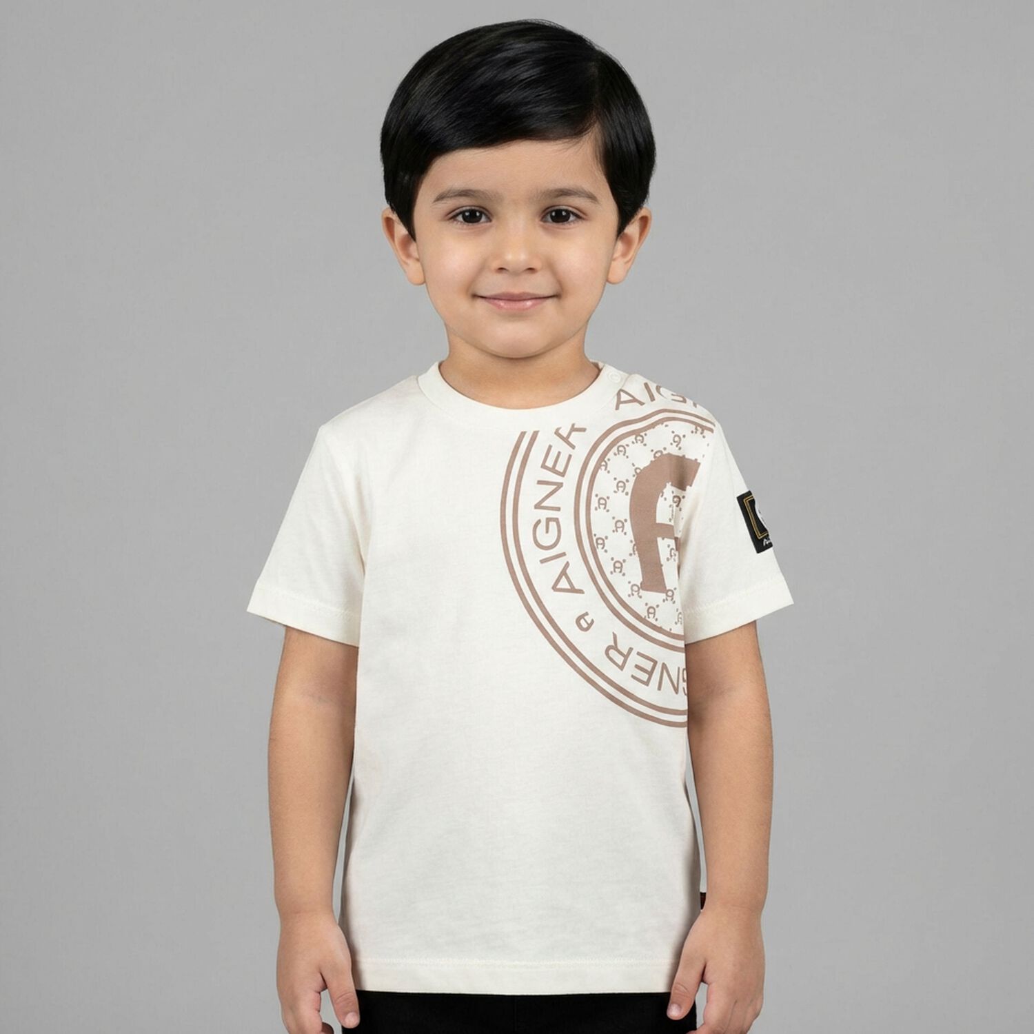 Younger Boys Ivory Logo T-Shirt, 2, hi-res