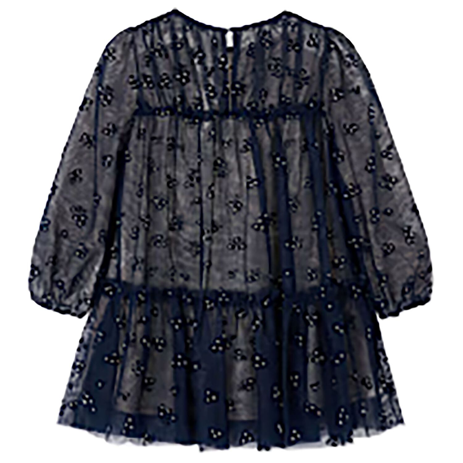 Girls Navy Blue Floral Tulle Dress, 1, hi-res