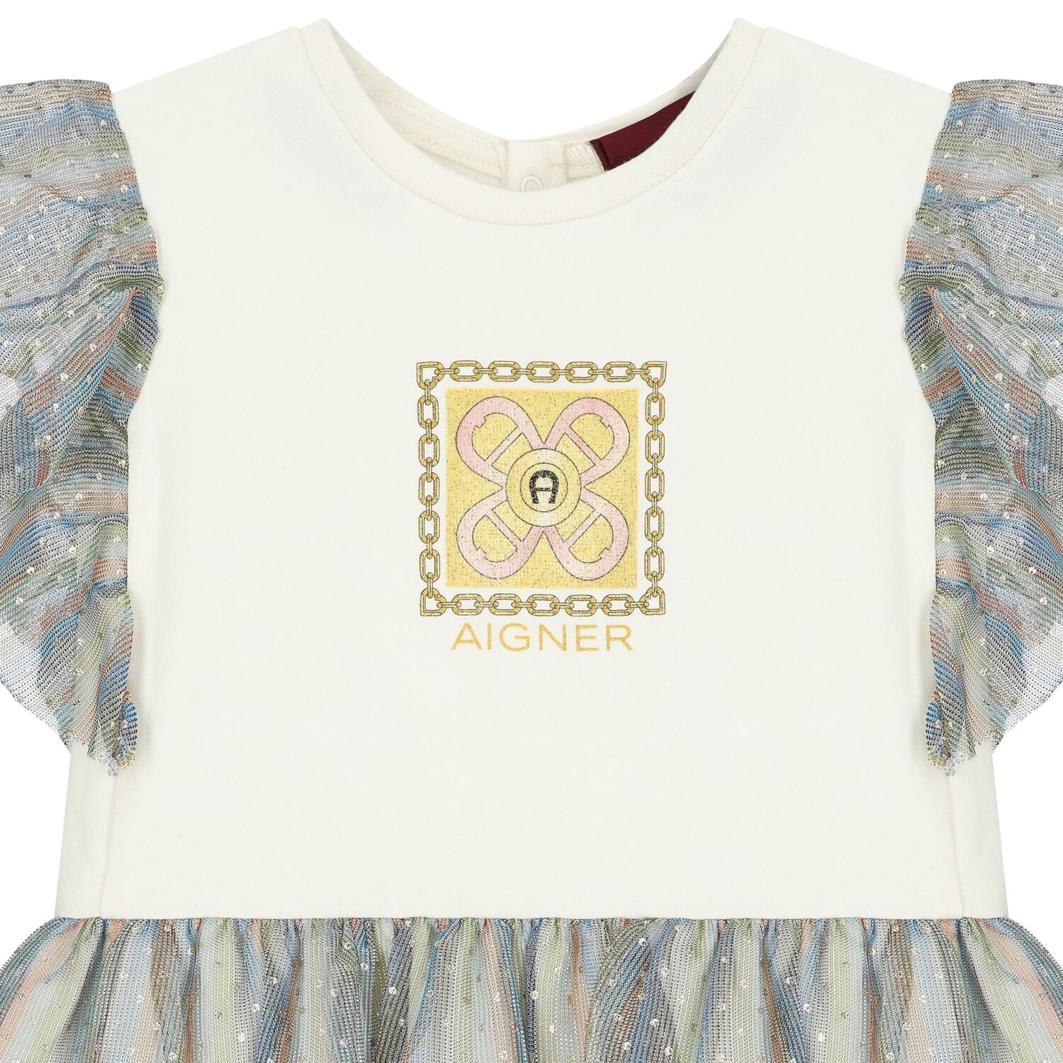 Younger Girls Ivory Logo Dress, 1, hi-res