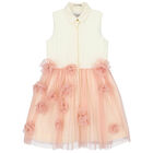 Girls Ivory & Pink Tulle Flower Dress, 1, hi-res