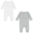 Baby Girls White & Grey Logo Babygrow ( 2-Pack ), 1, hi-res