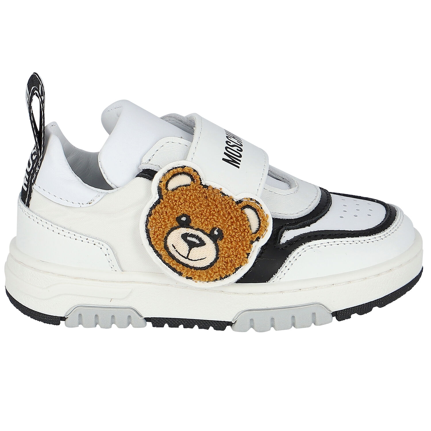 White & Black Teddy Bear Trainers, 1, hi-res