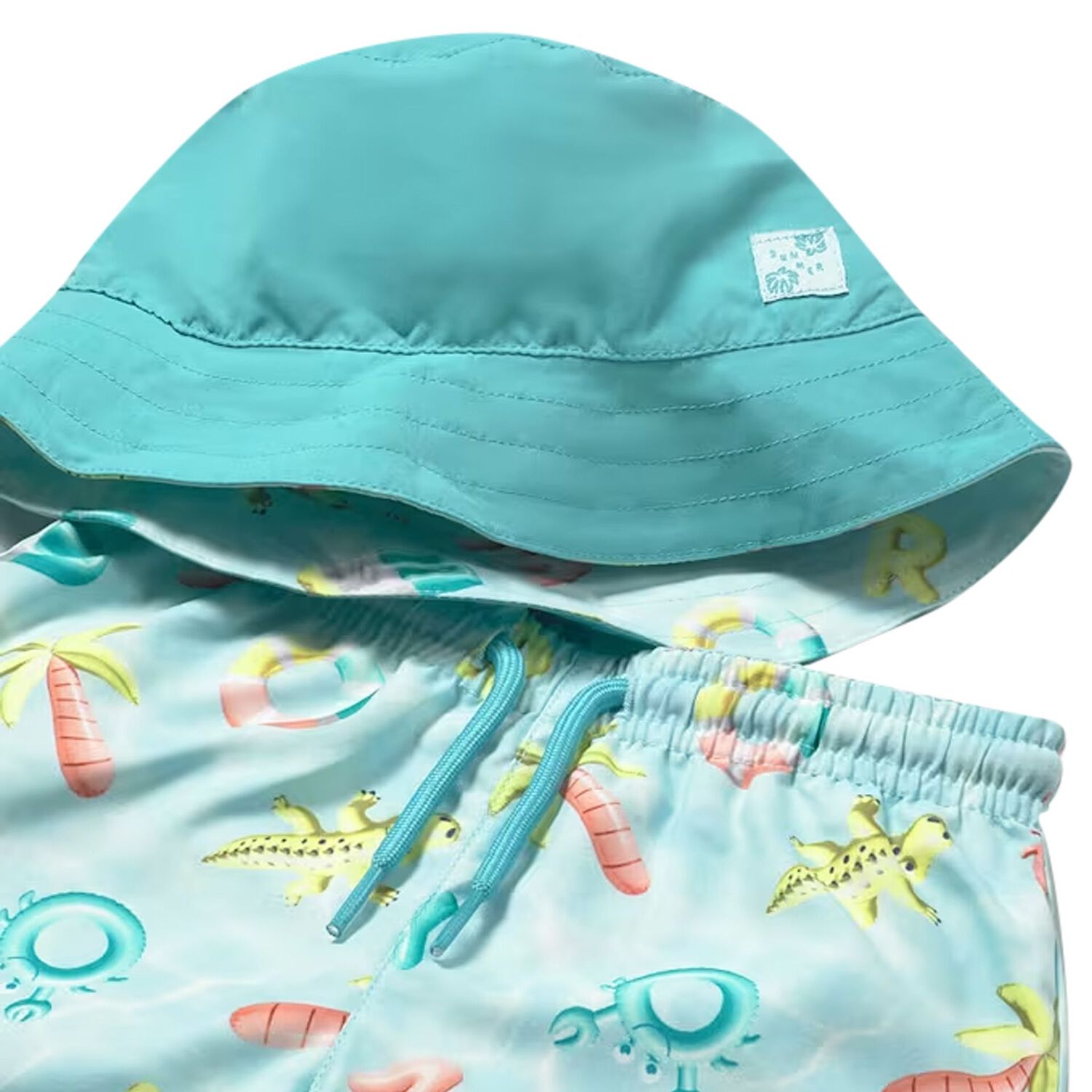 Younger Boys Aqua Swim Shorts & Reversible Hat Set, 3, hi-res
