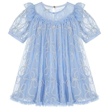 Girls Blue Embellished Tulle Dress