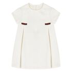 Younger Girls Ivory Web Stripe Bow Dress, 1, hi-res