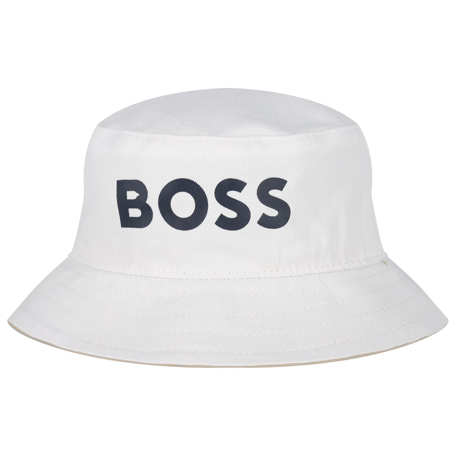 Baby Boys Beige, Navy Blue & White Logo Reversible Hat, 1, hi-res