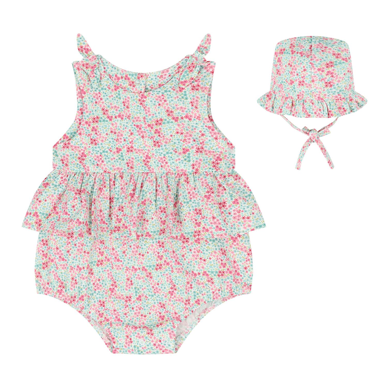 Baby Girls Pink & Green Floral Bodysuit Set, 2, hi-res