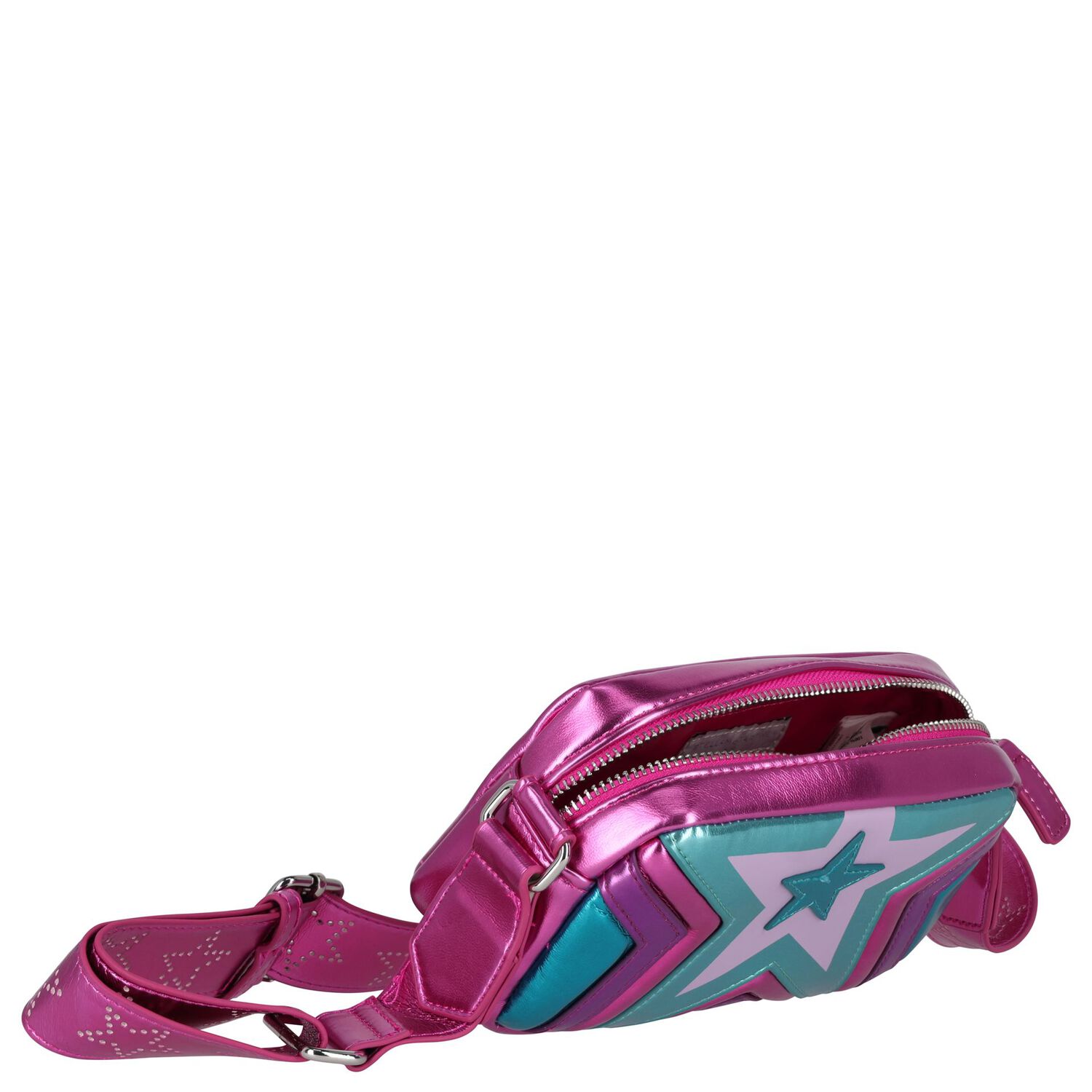 Girls Metallic Pink & Blue Faux Leather Bag, 1, hi-res