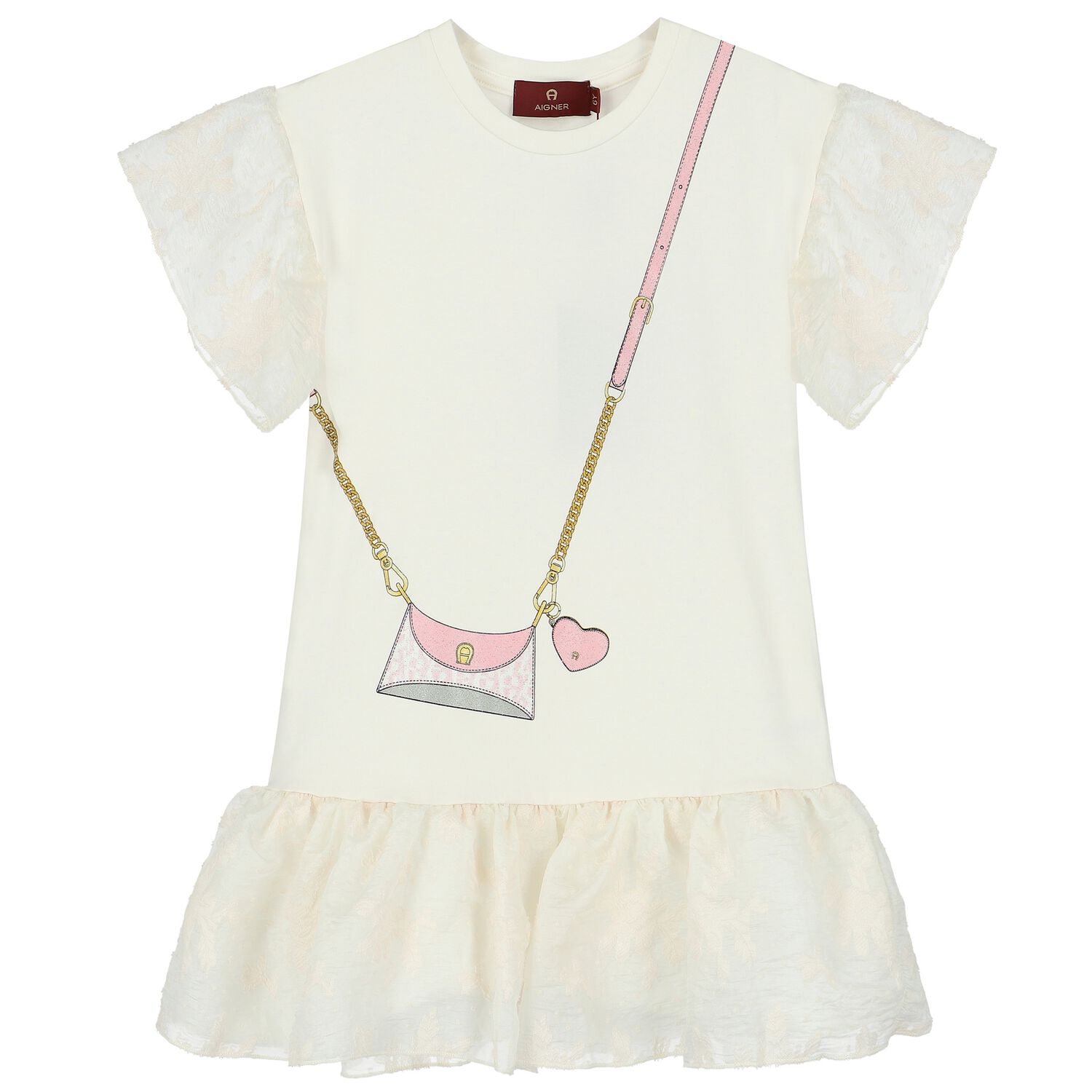 Girls Ivory Logo Bag Dress, 1, hi-res