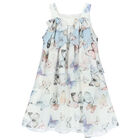 Girls White Butterfly Chiffon Dress, 1, hi-res