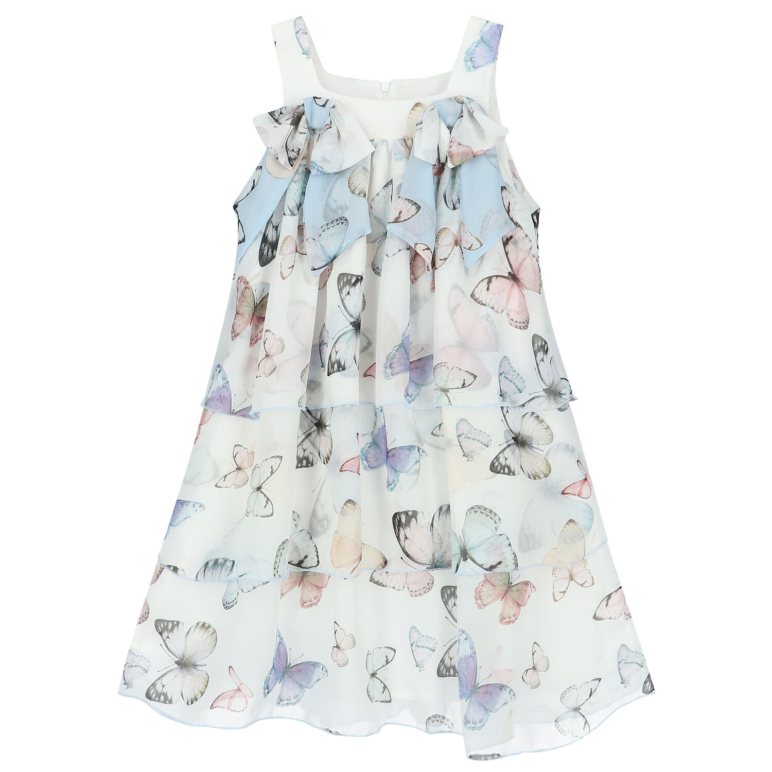 Girls White Butterfly Chiffon Dress, 1, hi-res