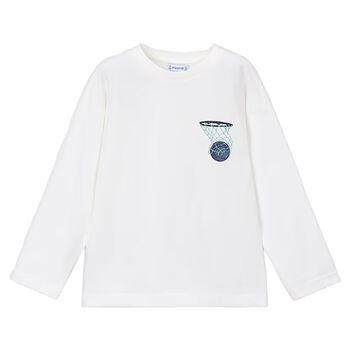 Boys Ivory Basketball Long Sleeve Top