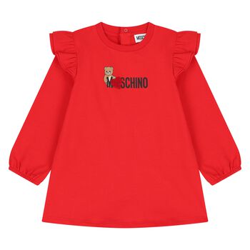 Younger Girls Red Teddy Bear Logo Dress