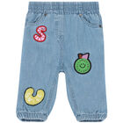 Younger Girls Blue Denim Trousers, 1, hi-res