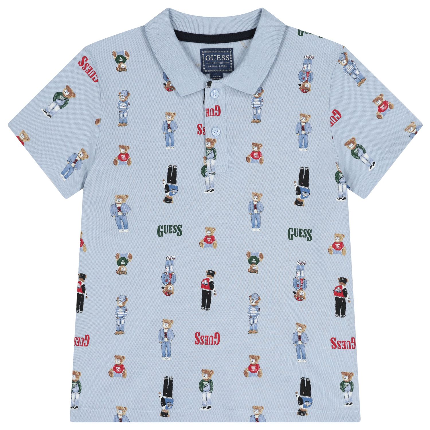 Boys Blue Teddy Bear Logo Polo Shirt, 2, hi-res