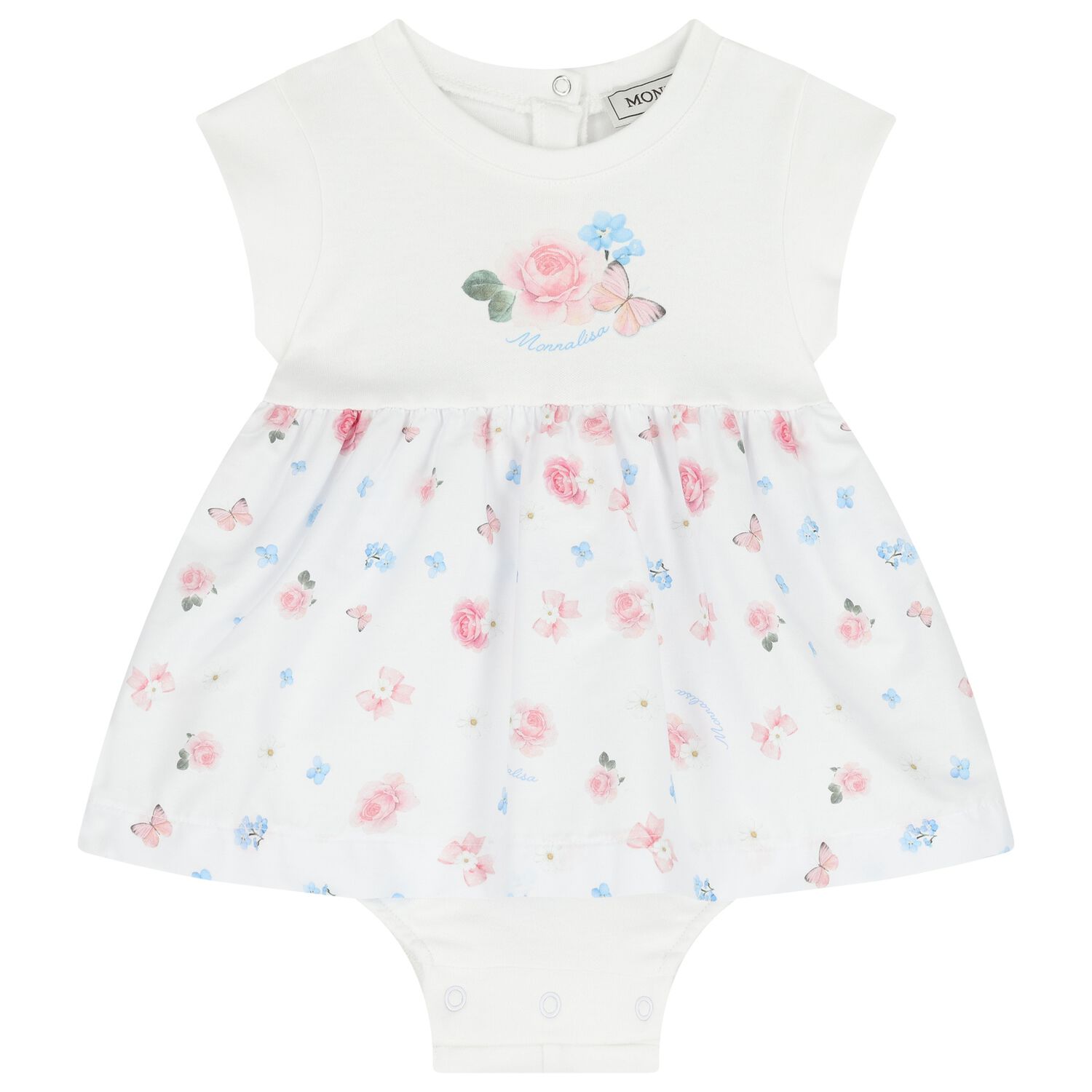 Baby Girls White Floral Bodysuit Dress, 1, hi-res