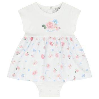 Baby Girls White Floral Bodysuit Dress