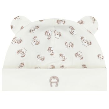 Ivory & Beige Teddy Bear Logo Baby Hat