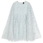 Girls Blue Sequin & Flower Tulle Cape Dress, 1, hi-res