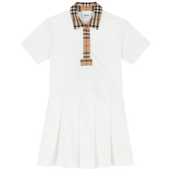 Girls White Checkered Polo Dress