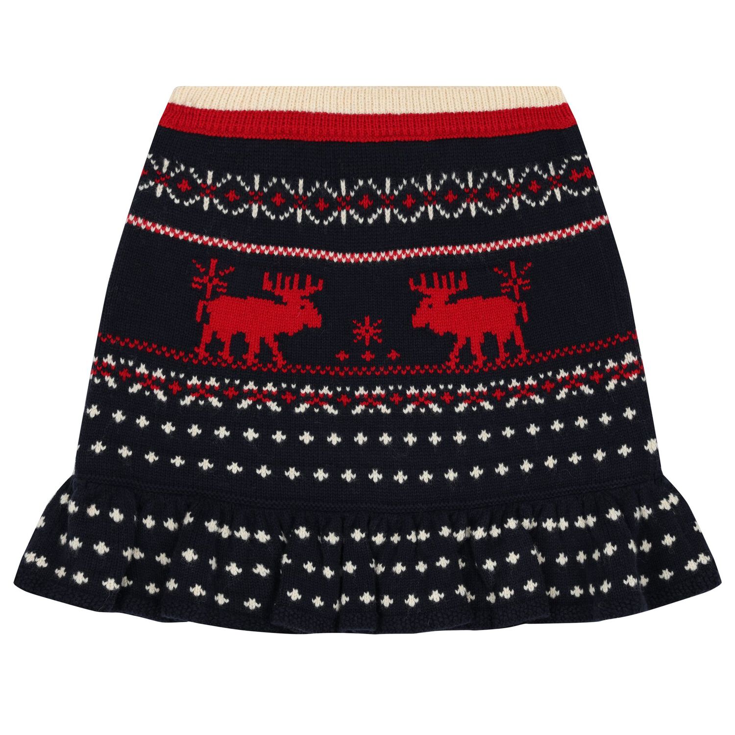 Girls Navy Blue Festive Knitted Skirt, 1, hi-res image number null