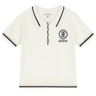 Girls Ivory Logo Knitted Polo Shirt, 1, hi-res