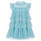 Girls Blue Embellished Tiered Tulle Dress, 1, hi-res