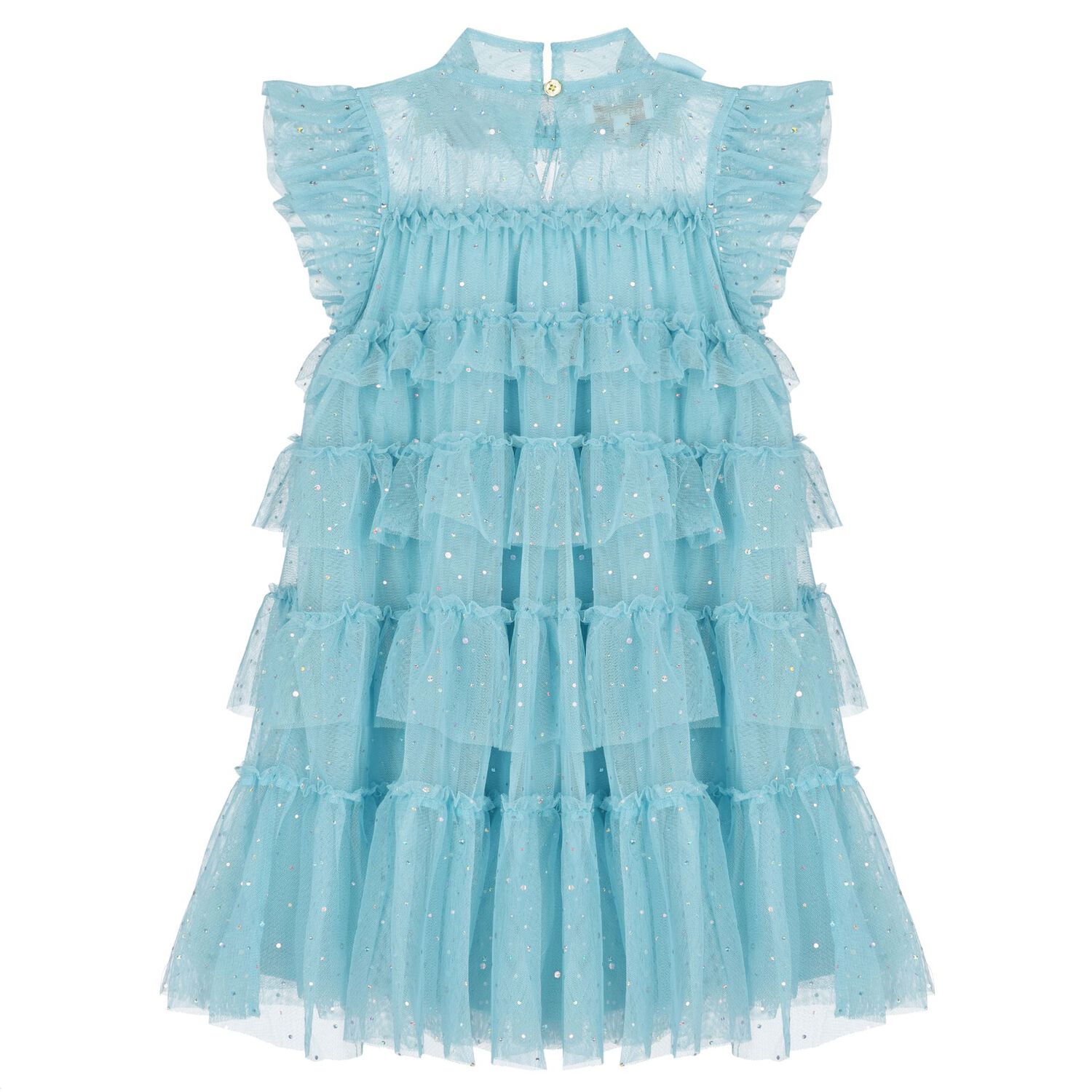 Girls Blue Embellished Tiered Tulle Dress, 1, hi-res