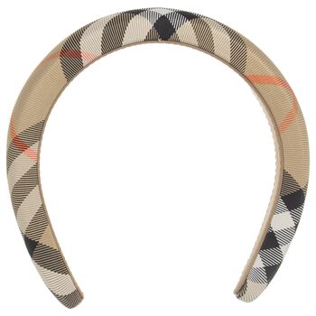 Girls Beige Check Headband