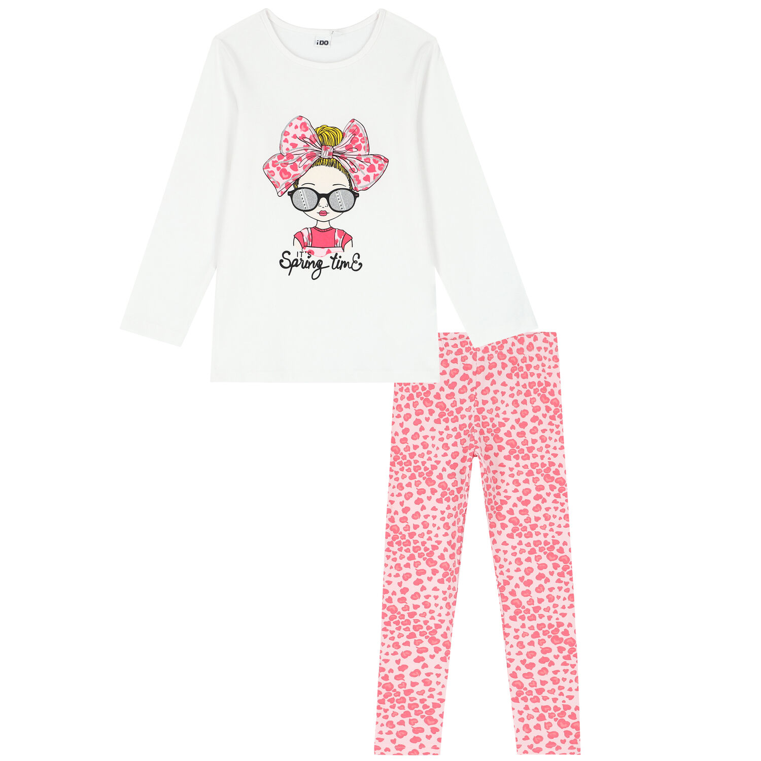 Girls White & Pink Graphic Leggings Set, 1, hi-res
