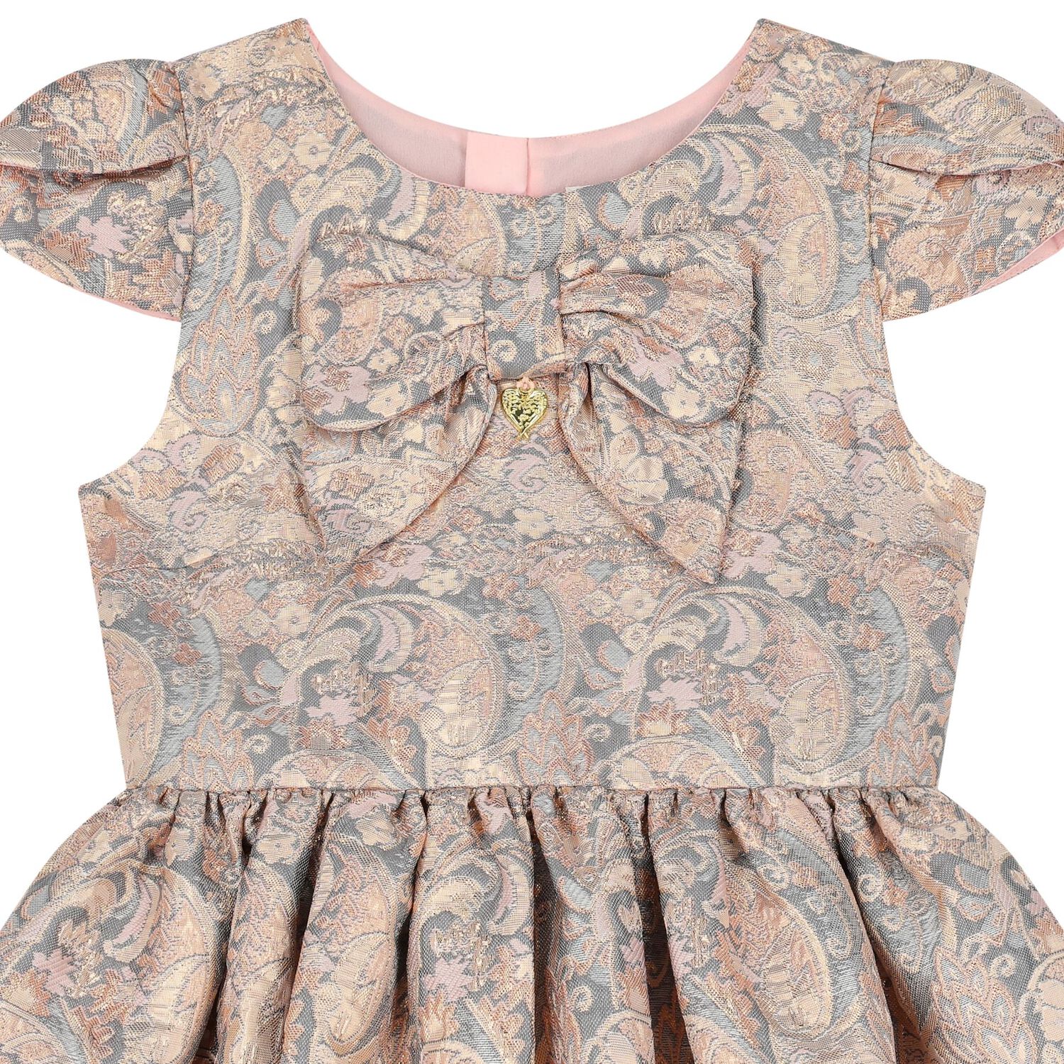Girls Gold & Grey Jacquard Dress, 1, hi-res