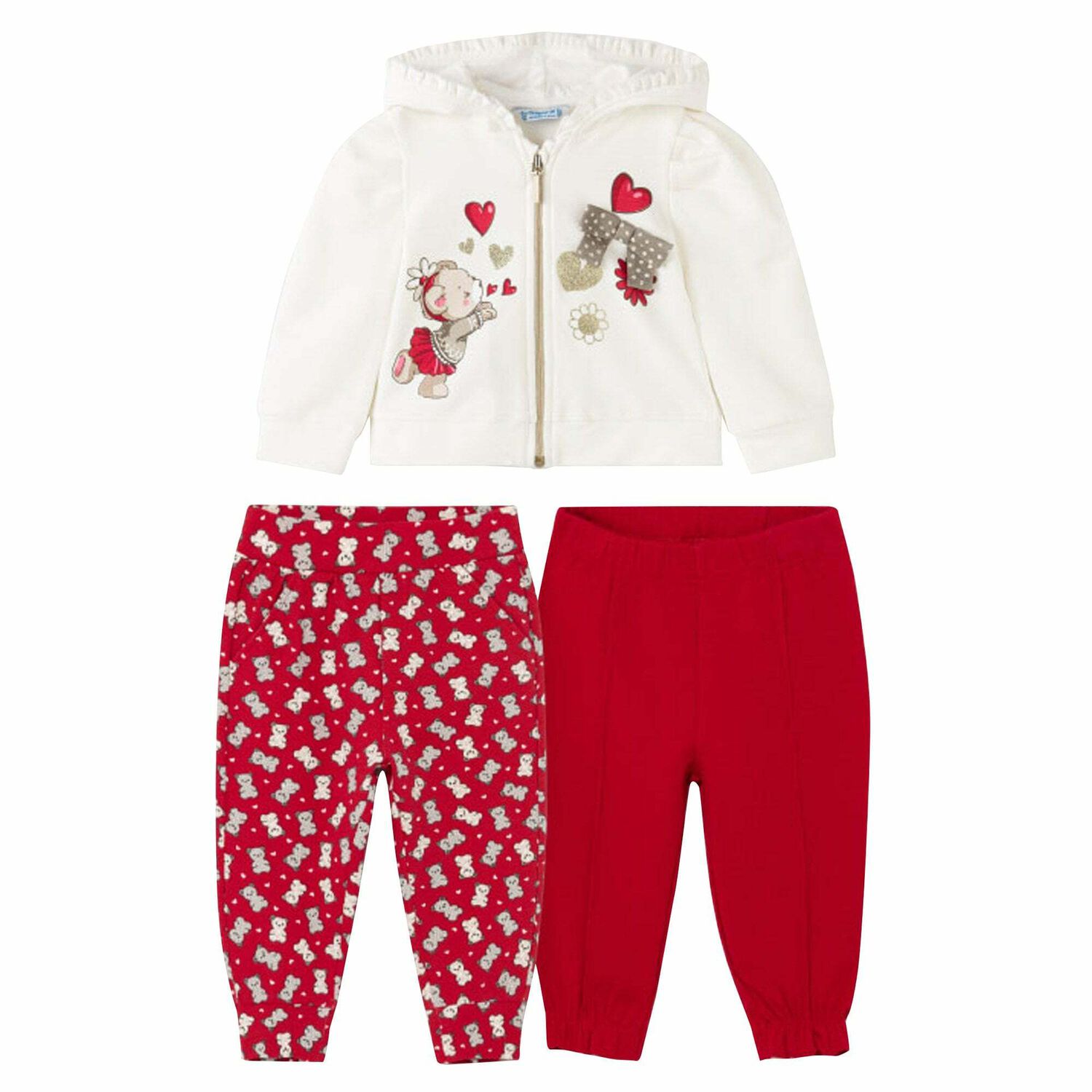 Younger Girls Ivory & Red 3-Piece Tracksuit, 1, hi-res