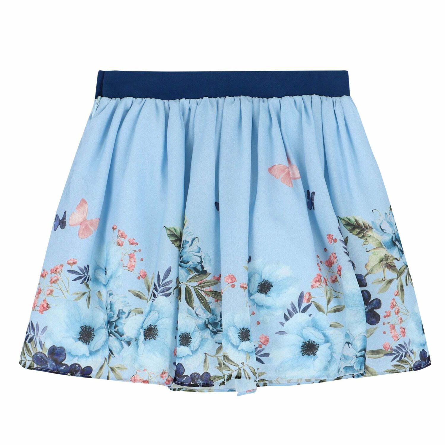 Girls Blue Floral Skirt, 1, hi-res