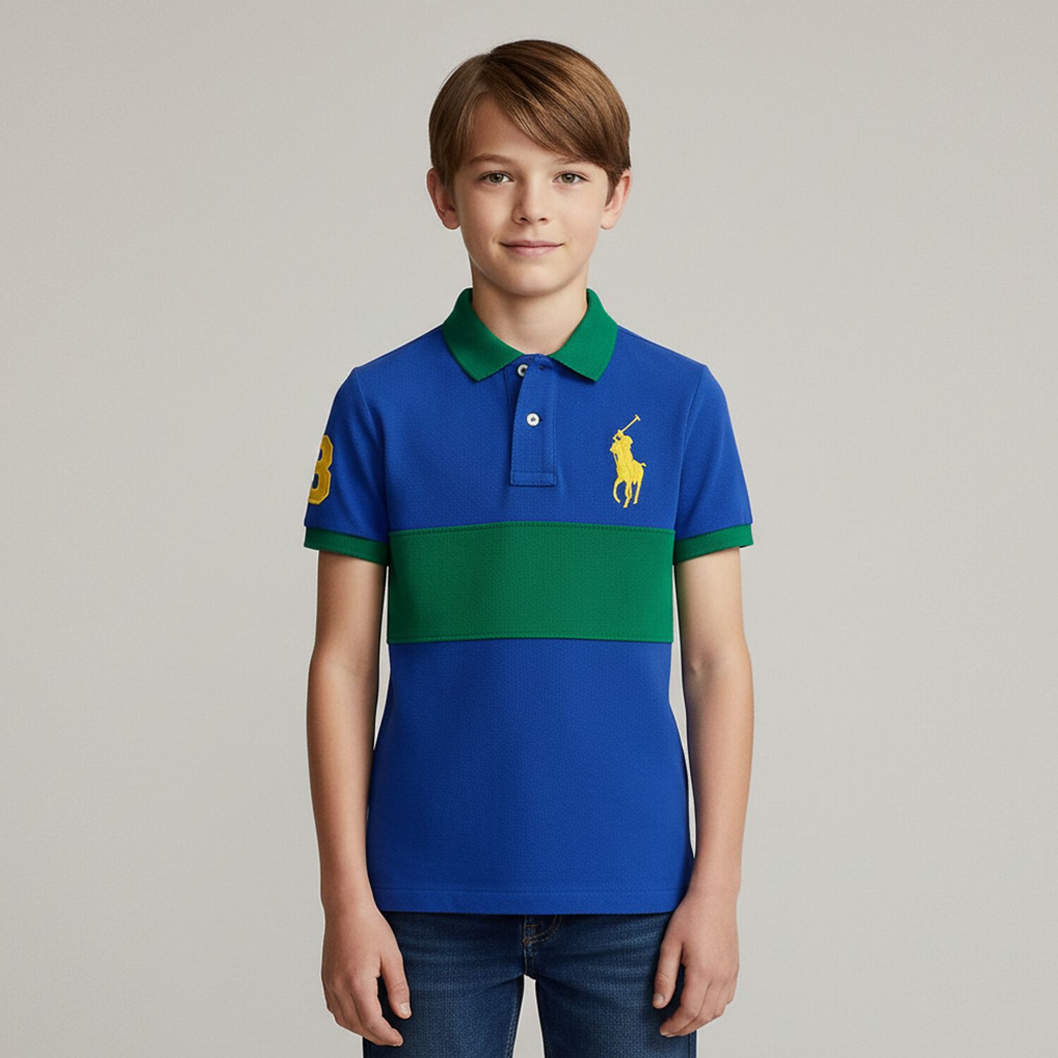 Boys Blue & Green Logo Polo Shirt, 1, hi-res