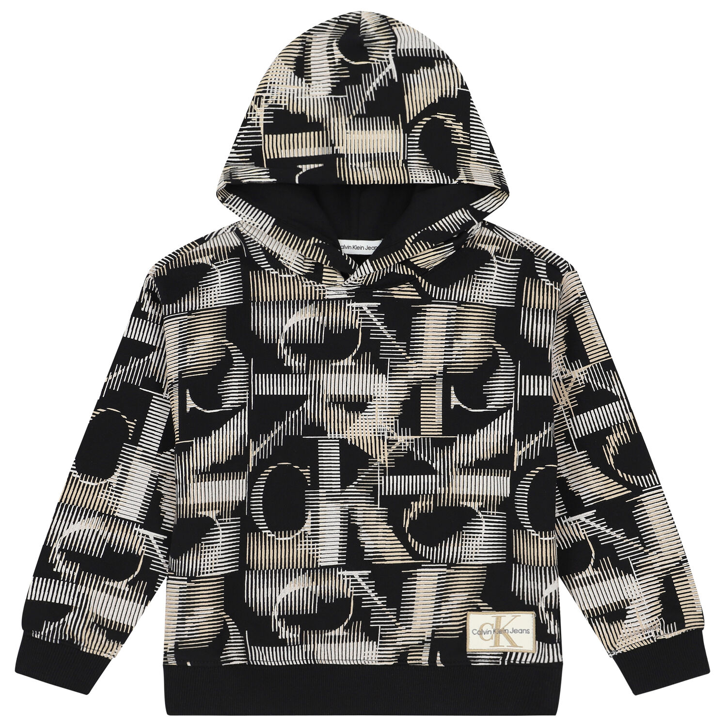 Boys Black Logo Hooded Top, 1, hi-res