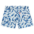Boys White & Blue Sharks Swim Shorts, 1, hi-res