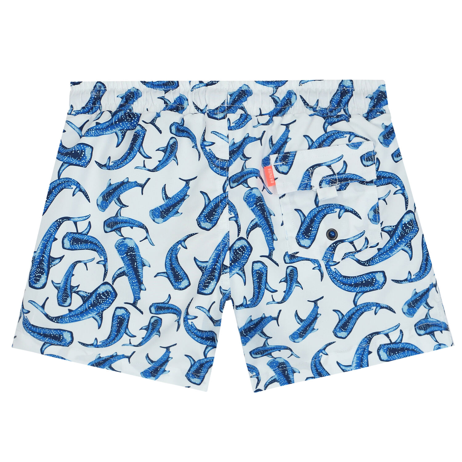 Boys White & Blue Sharks Swim Shorts, 1, hi-res